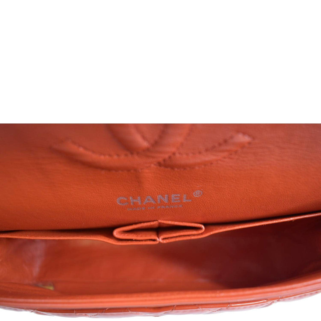 CHANEL Classic Double Flap Quilted Patent Leather Shoulder Bag Red
