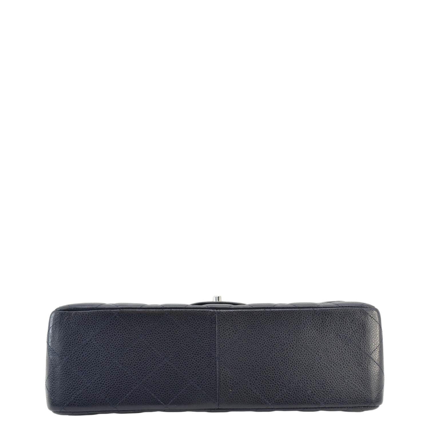 CHANEL Classic Jumbo Double Flap Quilted Caviar Leather Shoulder Bag Navy Blue