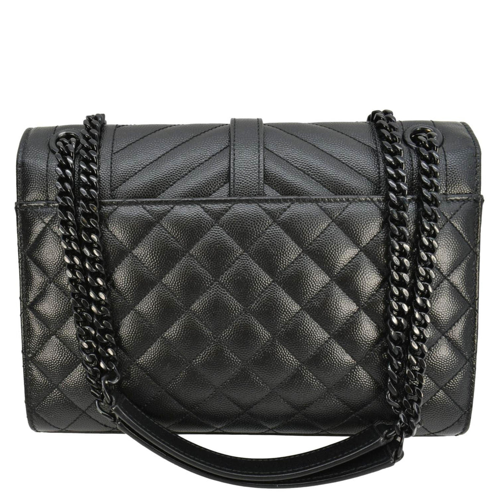 YVES SAINT LAURENT Envelope Medium Mixed Matelasse Leather Shoulder Bag Black