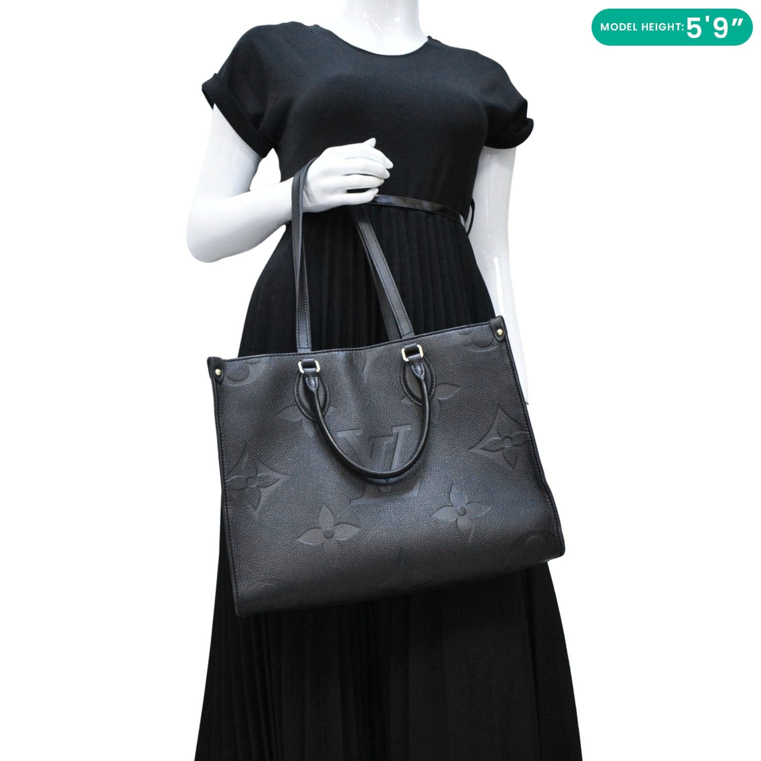 LOUIS VUITTON Onthego MM Giant Monogram Empreinte Leather Tote Bag Black