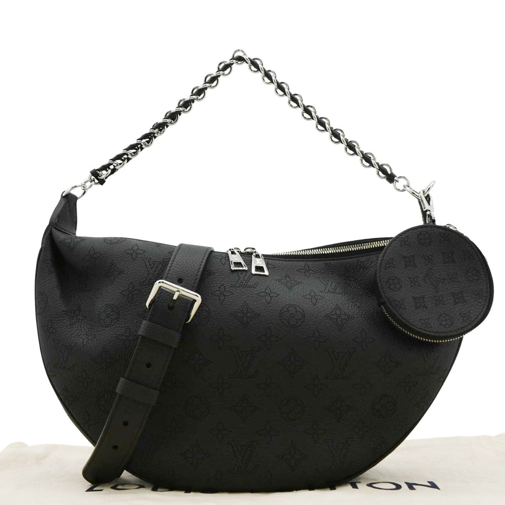 LOUIS VUITTON Baia MM Perforated Mahina Leather Shoulder Bag Black