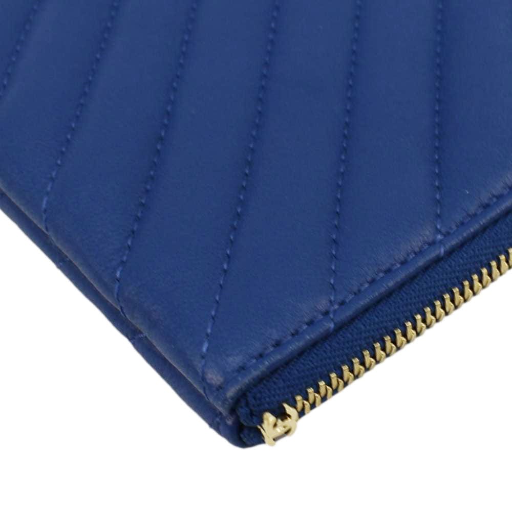 CHANEL O Case Chevron Leather Clutch Bag Blue
