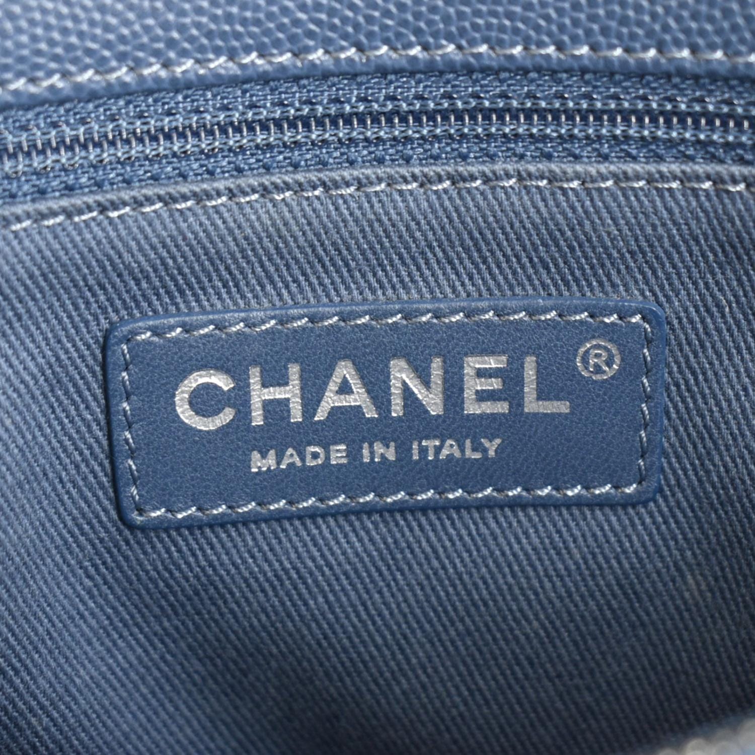 CHANEL CC Coco Caviar Leather Top Handle Flap Shoulder Bag Blue