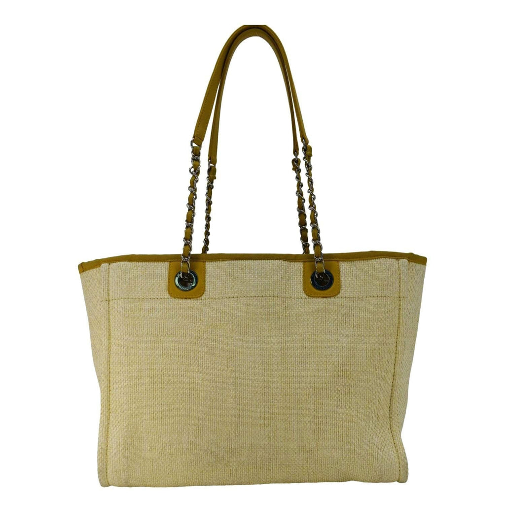 CHANEL Deauville Straw Raffia Tote Bag Yellow