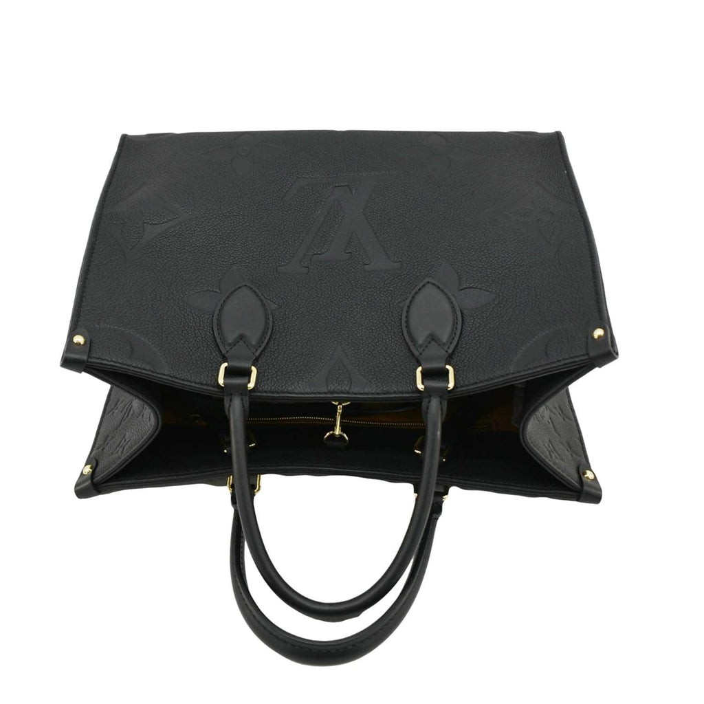 LOUIS VUITTON Onthego MM Giant Monogram Empreinte Leather Tote Bag Black