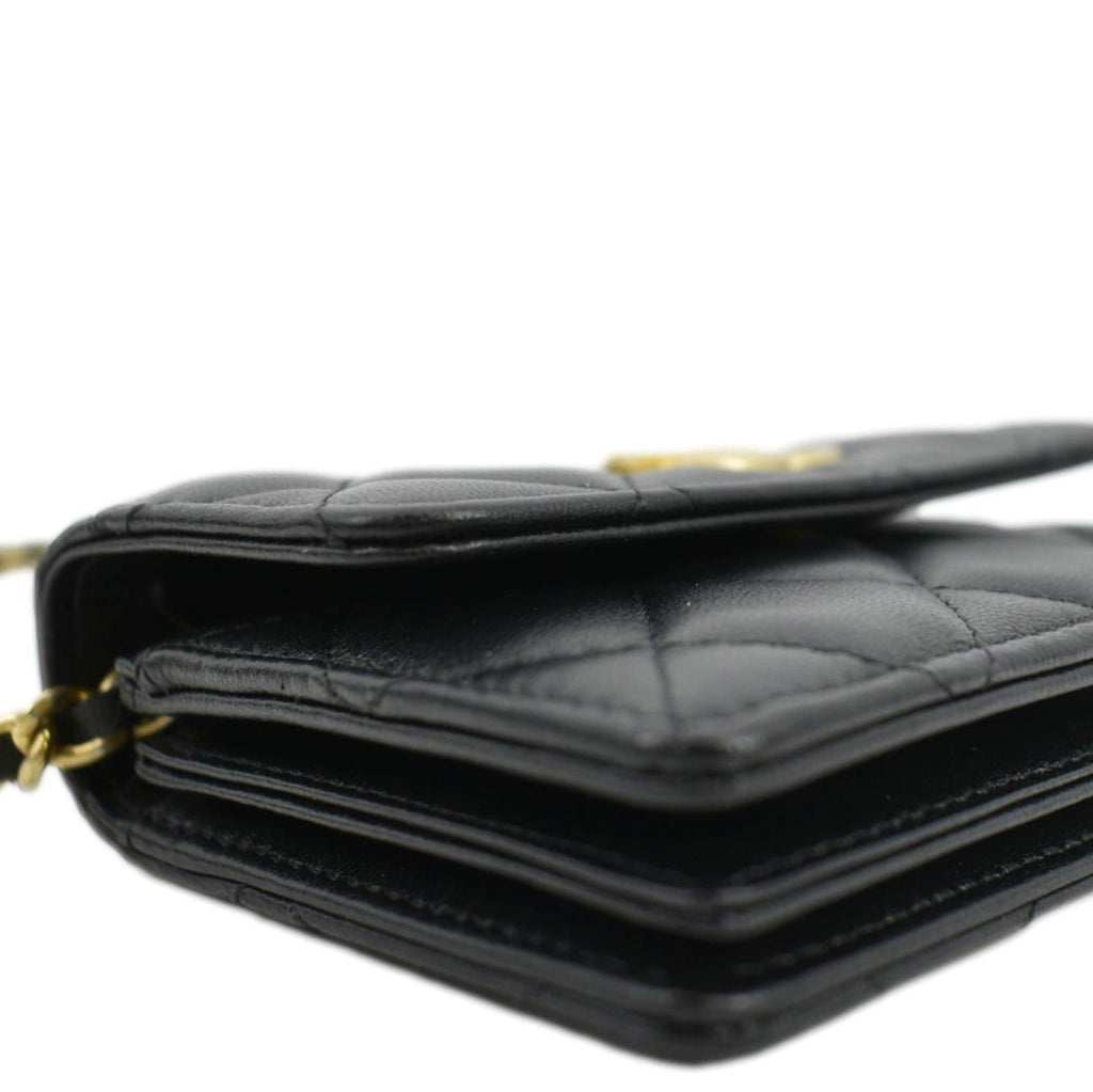 CHANEL Pearl Mini Quilted Leather Top Handle Shoulder Bag Black