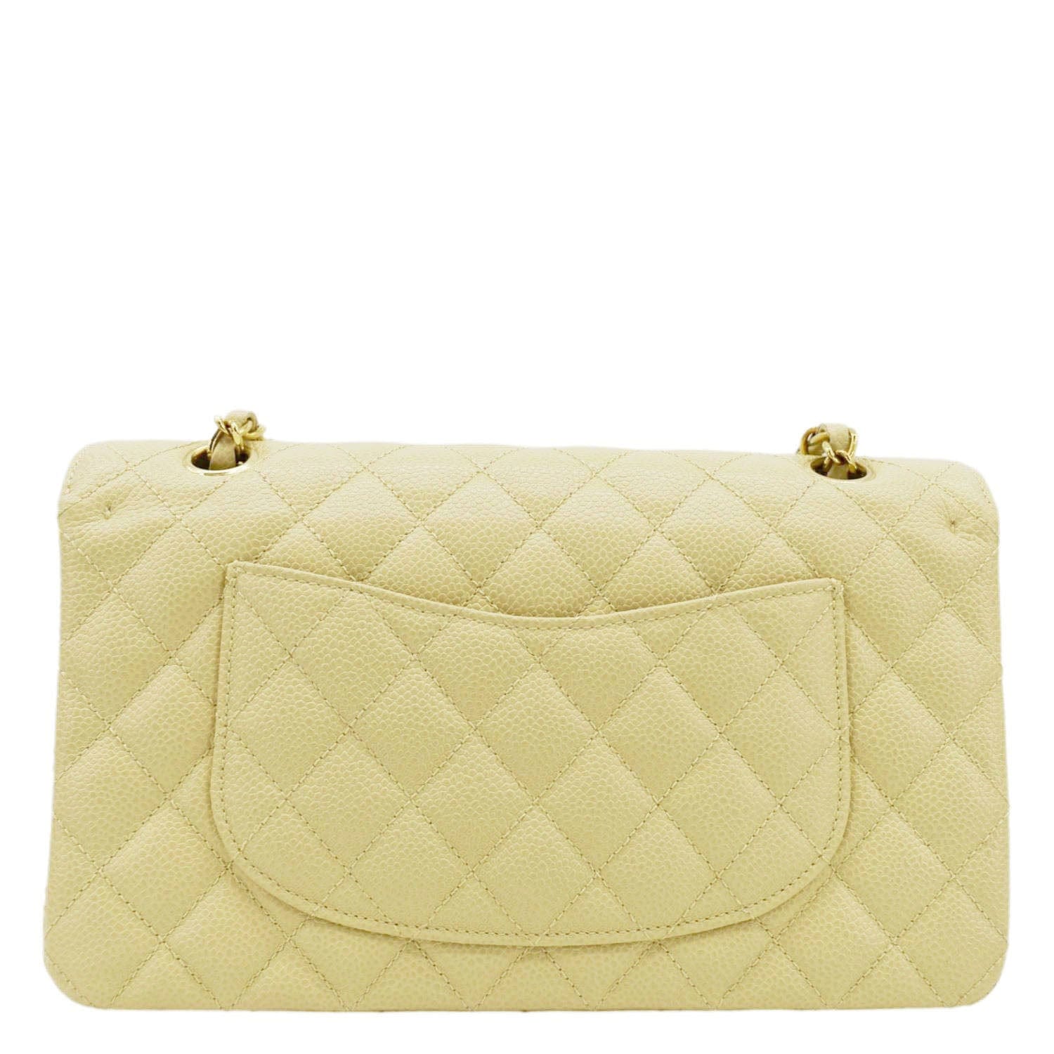 CHANEL Classic Double Flap Quilted Caviar Leather Shoulder Bag Cream