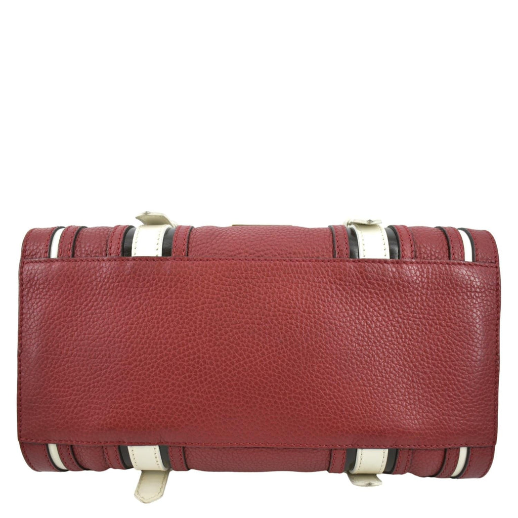 BURBERRY Alchester Bowling Leather Satchel Shoulder Bag Red