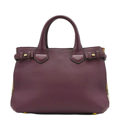 BURBERRY Banner Small House Check Leather Tote Shoulder Bag Maroon
