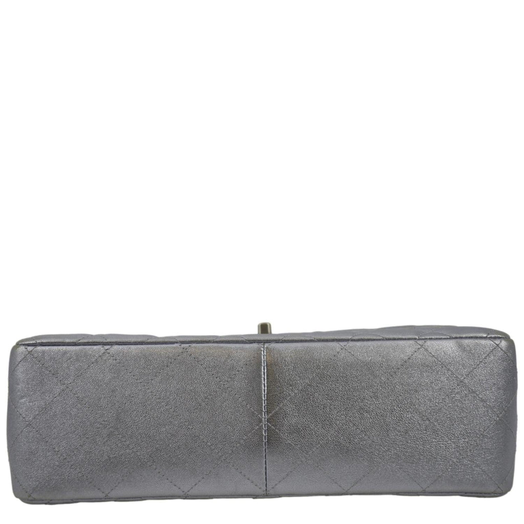 CHANEL Jumbo Flap Quilted Leather Shoulder Bag Silver