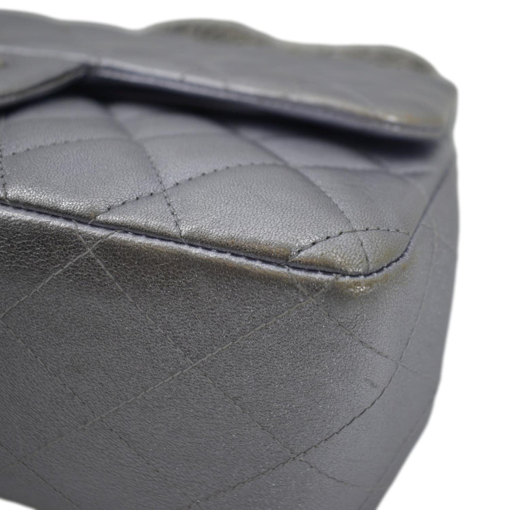 CHANEL Jumbo Flap Quilted Leather Shoulder Bag Silver