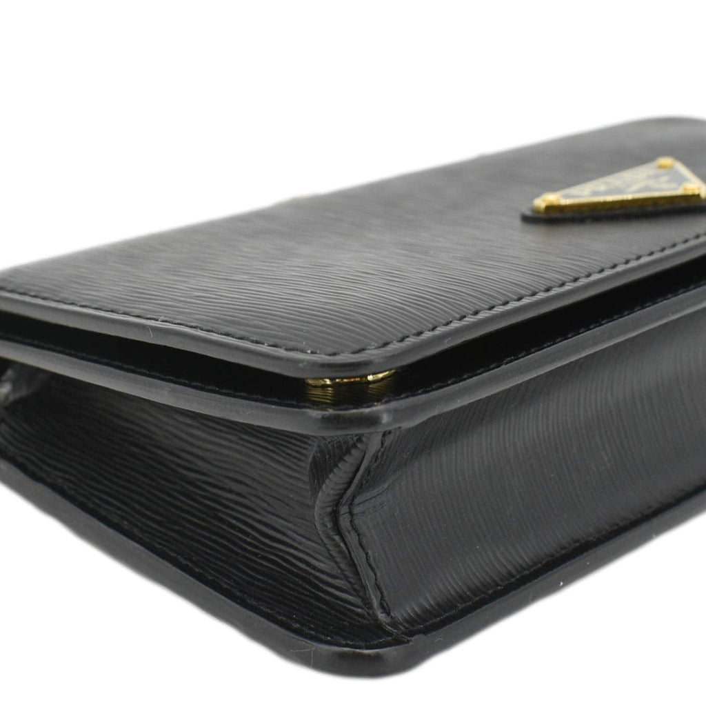 PRADA Wallet on Chain Leather Clutch Crossbody Bag Black