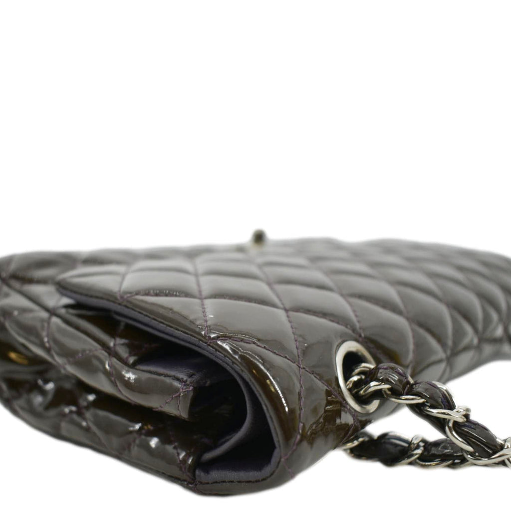CHANEL Classic Medium Double Flap Patent Leather Shoulder Bag Dark Brown