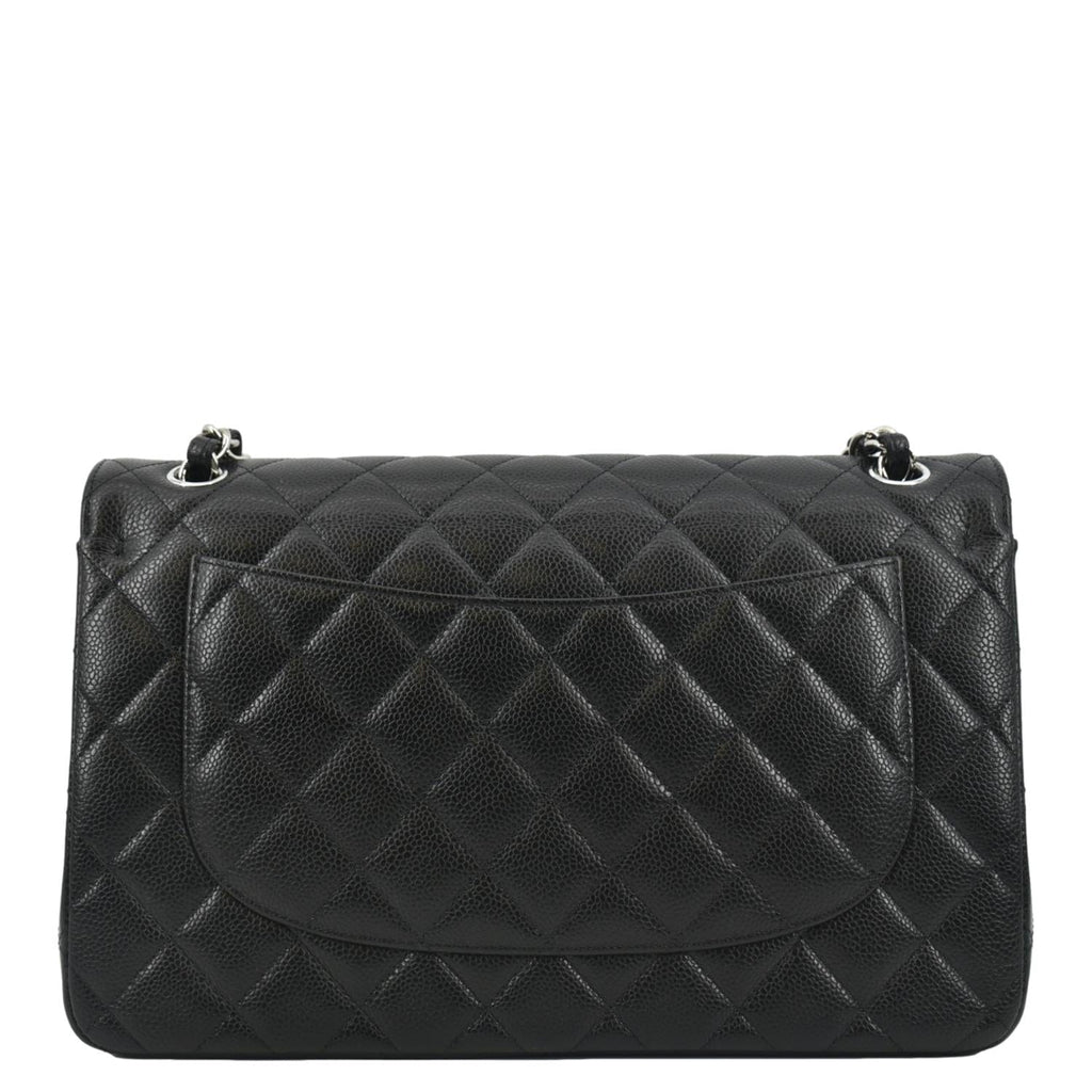 CHANEL Classic Large Double Flap Quilted Leather Shoulder Bag Black