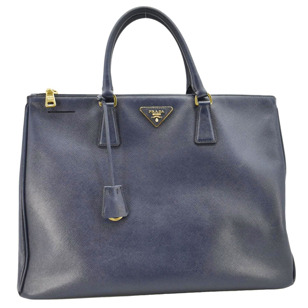 PRADA Galleria Double Zip Saffiano Leather Top Handle Tote Bag Blue