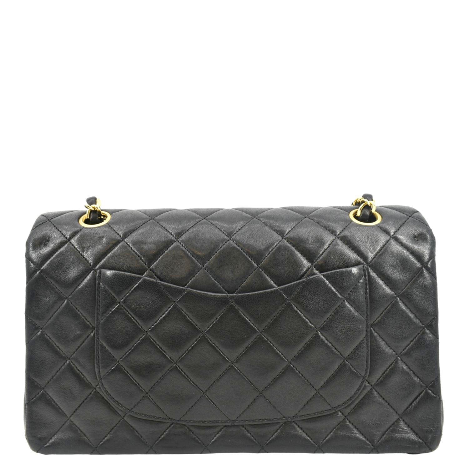 CHANEL Classic Medium Double Flap Leather Shoulder Bag Black