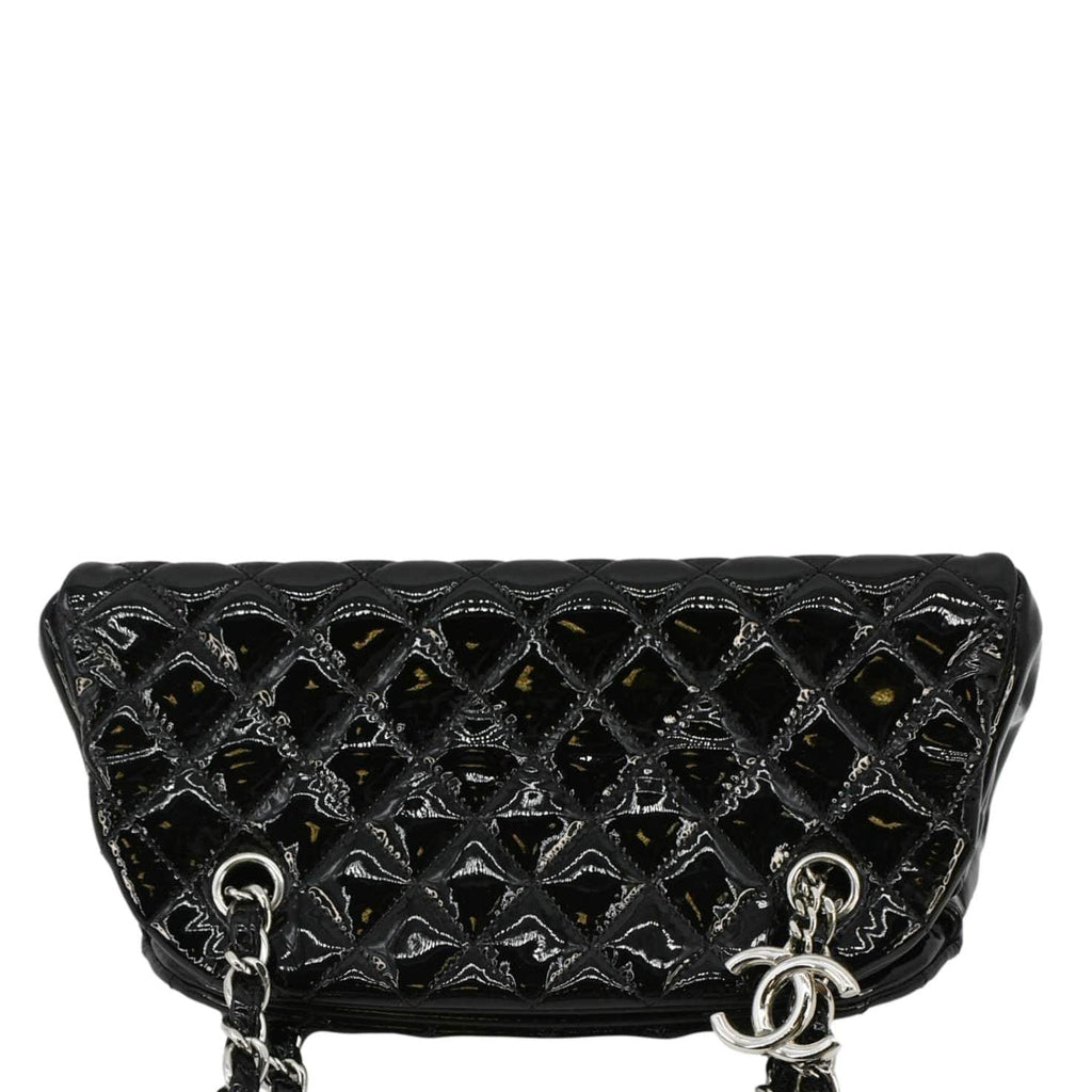 CHANEL Just Mademoiselle Bowling Small Quilted Patent Leather Shoulder Bag Black