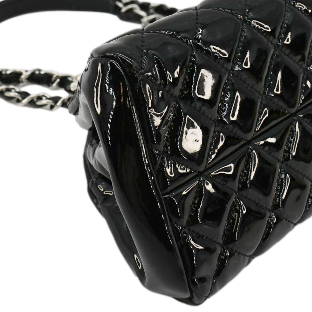 CHANEL Just Mademoiselle Bowling Small Quilted Patent Leather Shoulder Bag Black