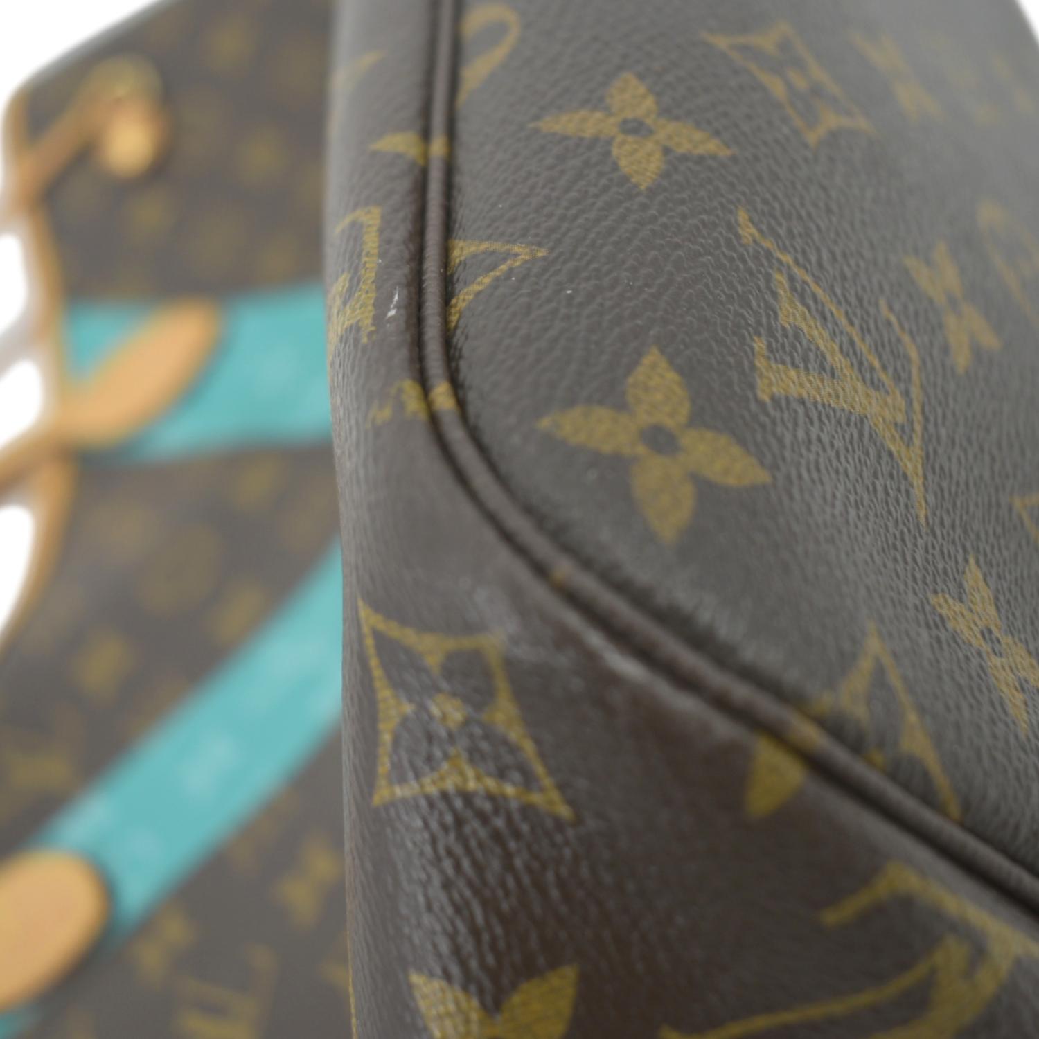LOUIS VUITTON Limited Edition V Neverfull MM Monogram Canvas Tote Bag Turquoise
