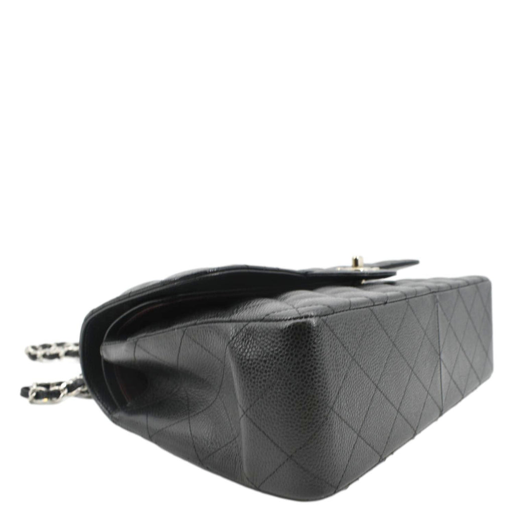 CHANEL Classic Jumbo Double Flap Quilted Caviar Leather Shoulder Bag Black