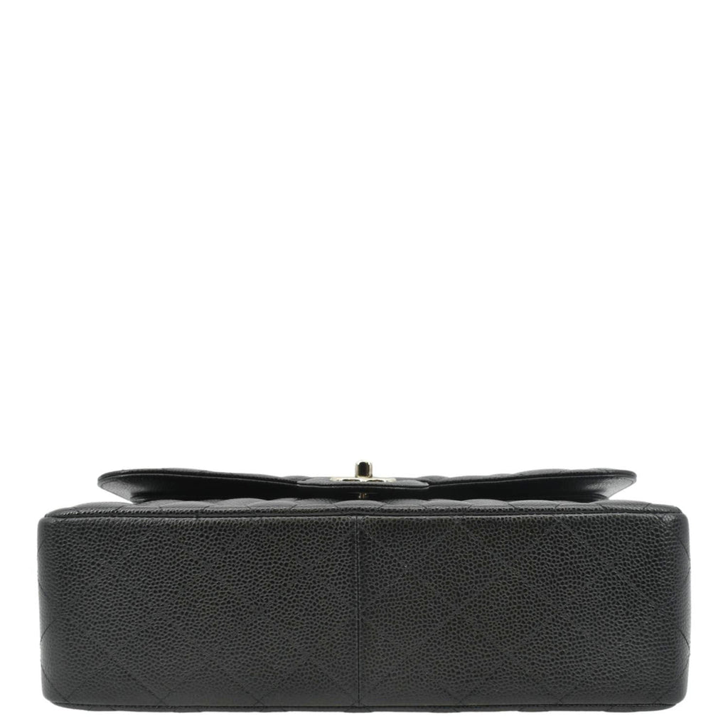 CHANEL Classic Jumbo Double Flap Quilted Caviar Leather Shoulder Bag Black