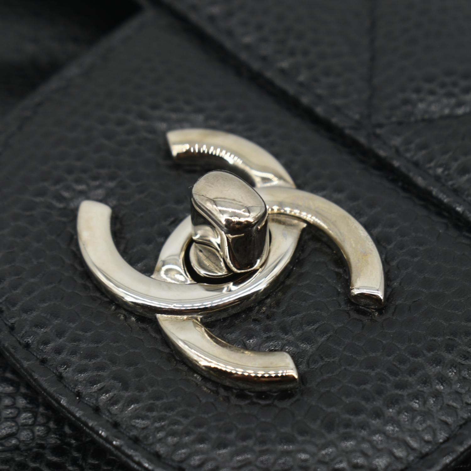 CHANEL Classic Jumbo Double Flap Quilted Caviar Leather Shoulder Bag Black