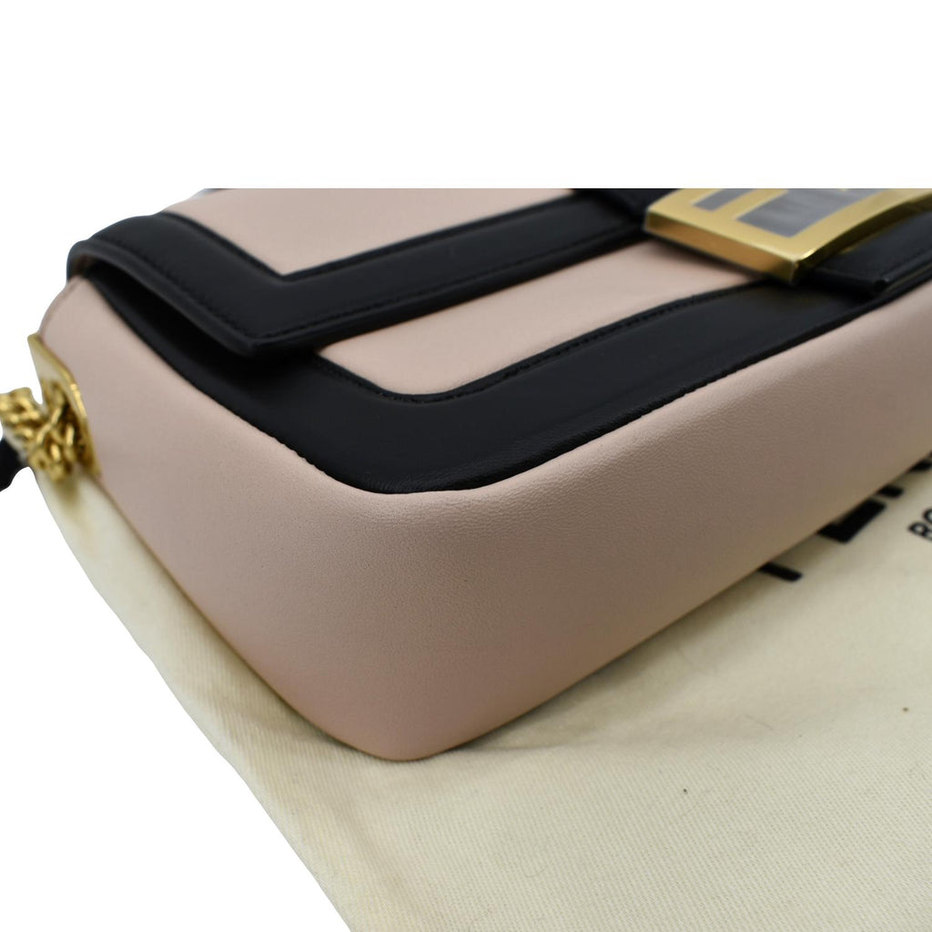 FENDI Baguette Medium Leather Chain Shoulder Bicolor Bag Pink