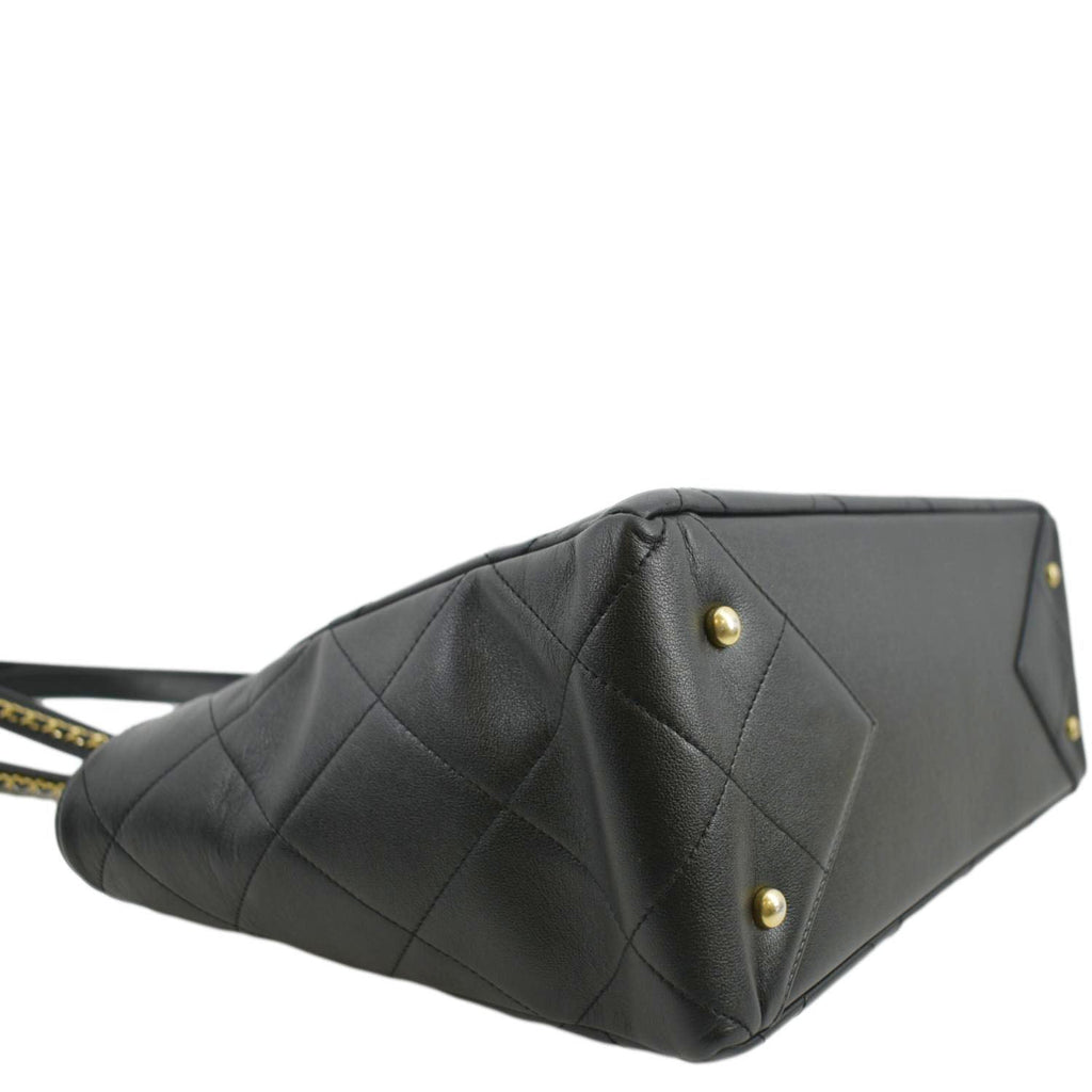 CHANEL Shopping Quilted Leather Tote Bag Black