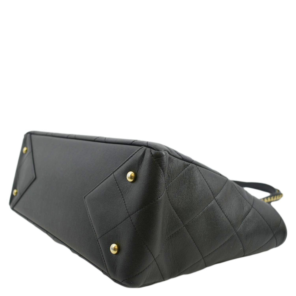CHANEL Shopping Quilted Leather Tote Bag Black