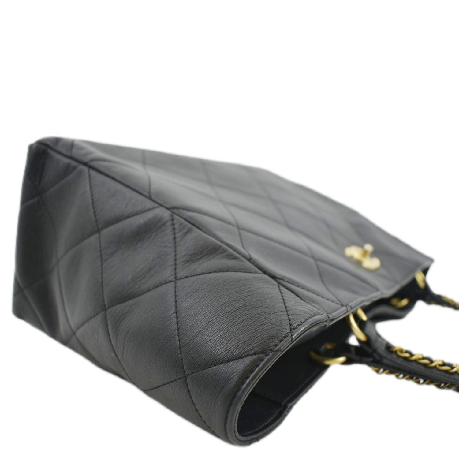 CHANEL Shopping Quilted Leather Tote Bag Black