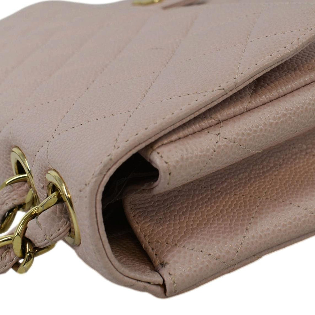 CHANEL Vintage Classic Jumbo Single Flap Caviar Leather Shoulder Bag Dusty Pink