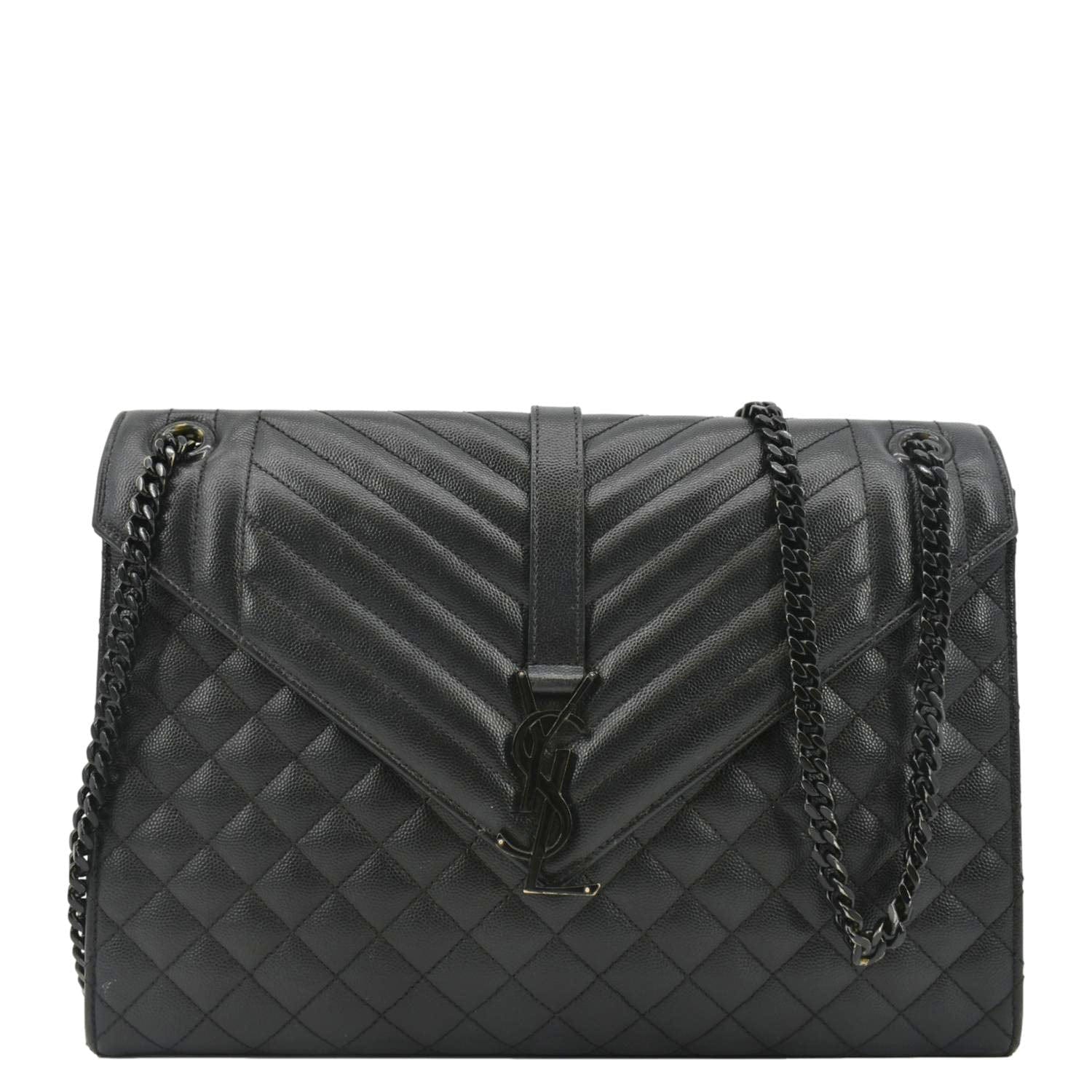 YVES SAINT LAURENT Envelope Mix Matelassé Chain Leather Shoulder Bag Black