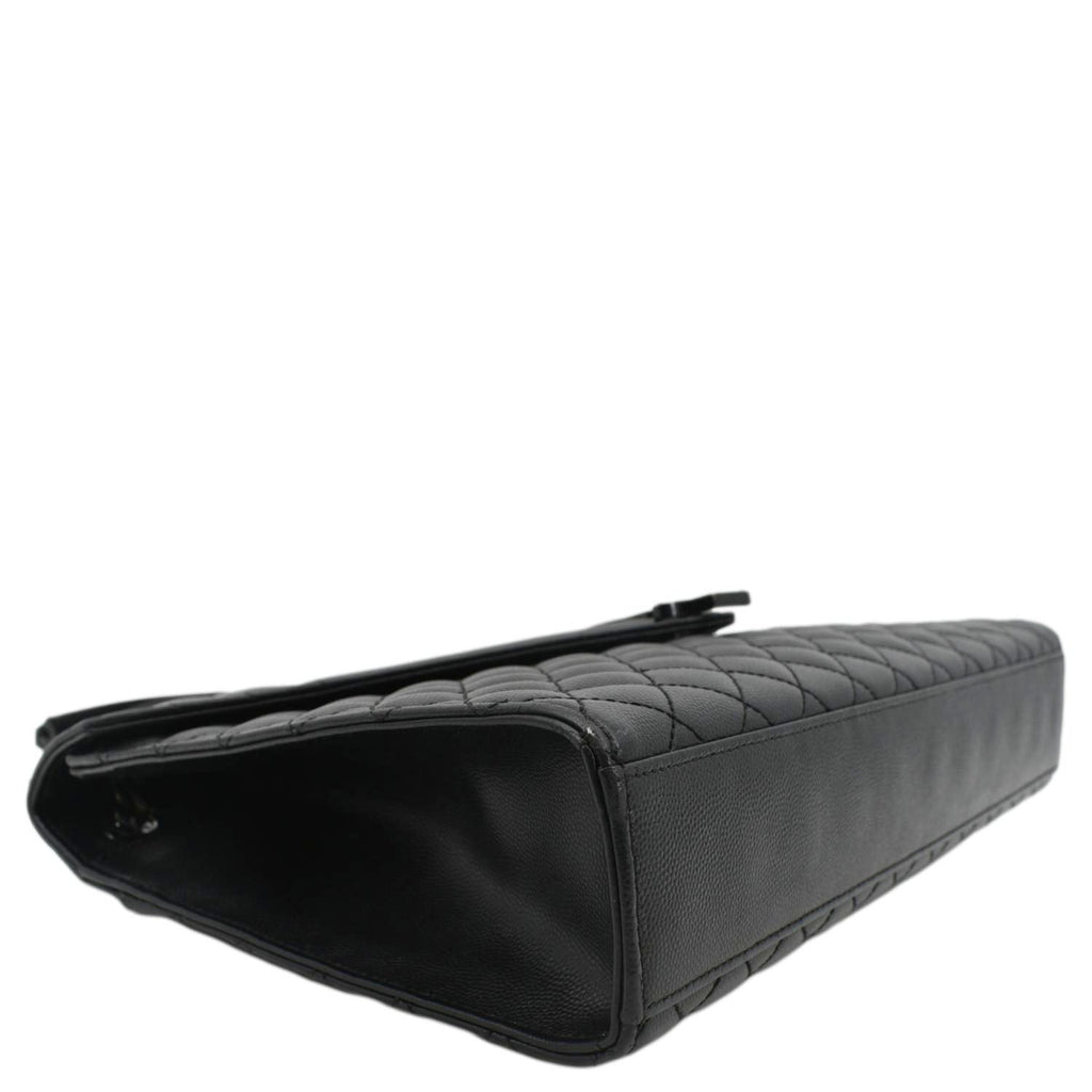 YVES SAINT LAURENT Envelope Mix Matelassé Chain Leather Shoulder Bag Black