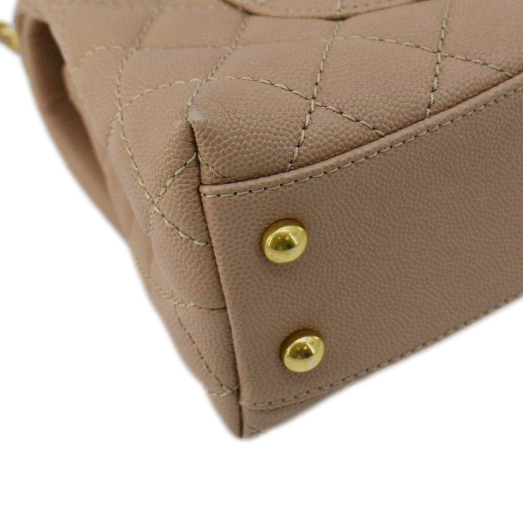 CHANEL CC Coco Flap Caviar Leather Top Handle Shoulder Bag Light Pink
