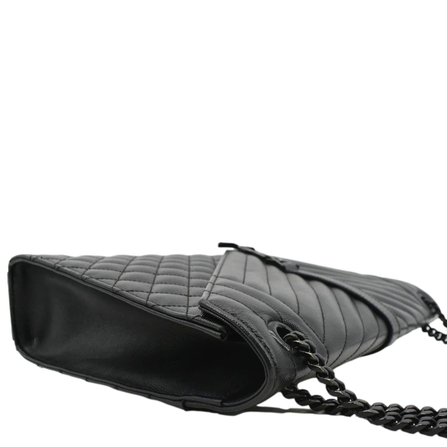 YVES SAINT LAURENT Envelope Mix Matelassé Chain Leather Shoulder Bag Black