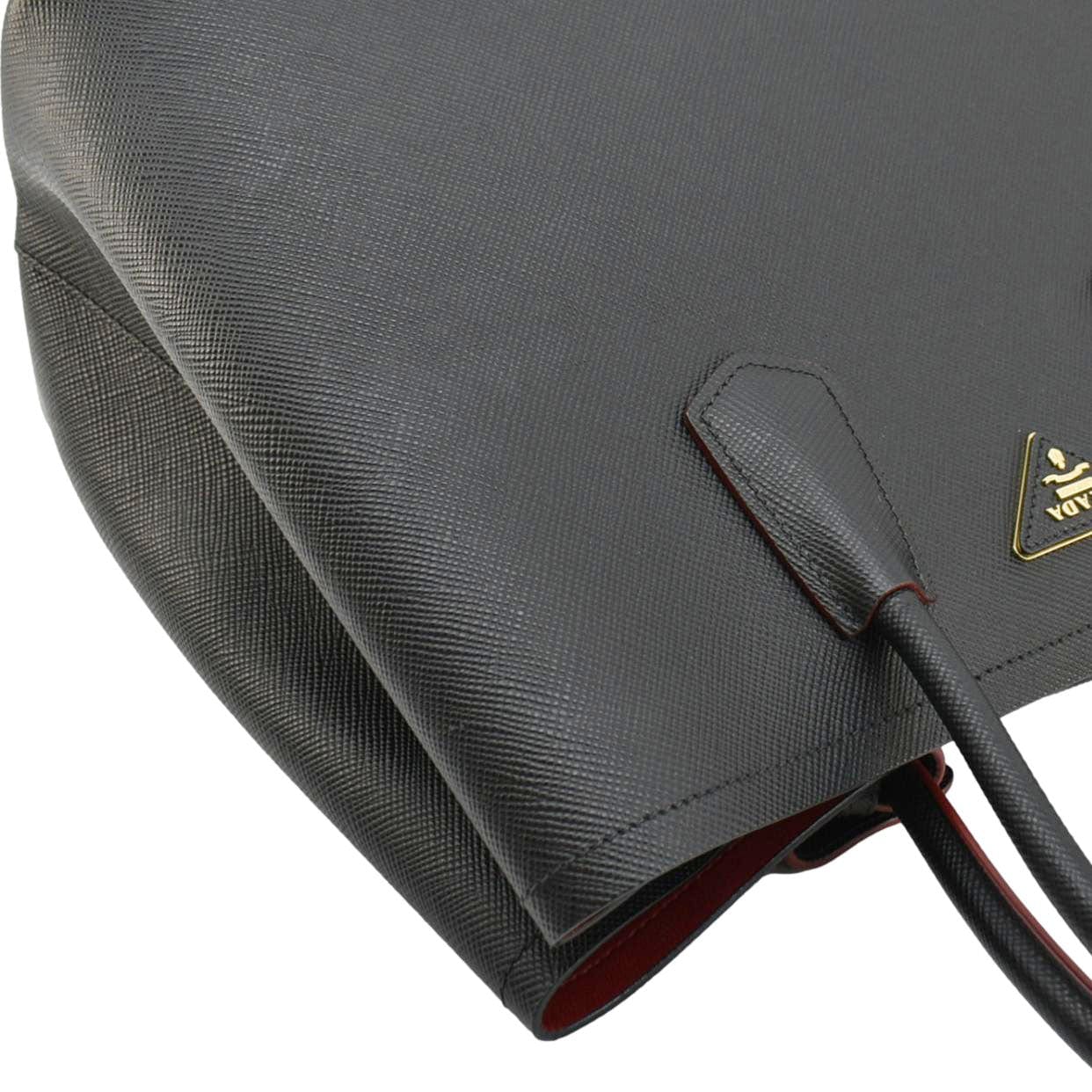 PRADA Double Handle Saffiano Leather Tote Bag Black