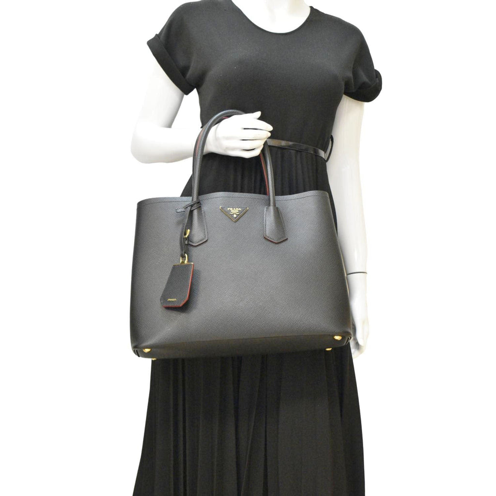 PRADA Double Handle Saffiano Leather Tote Bag Black