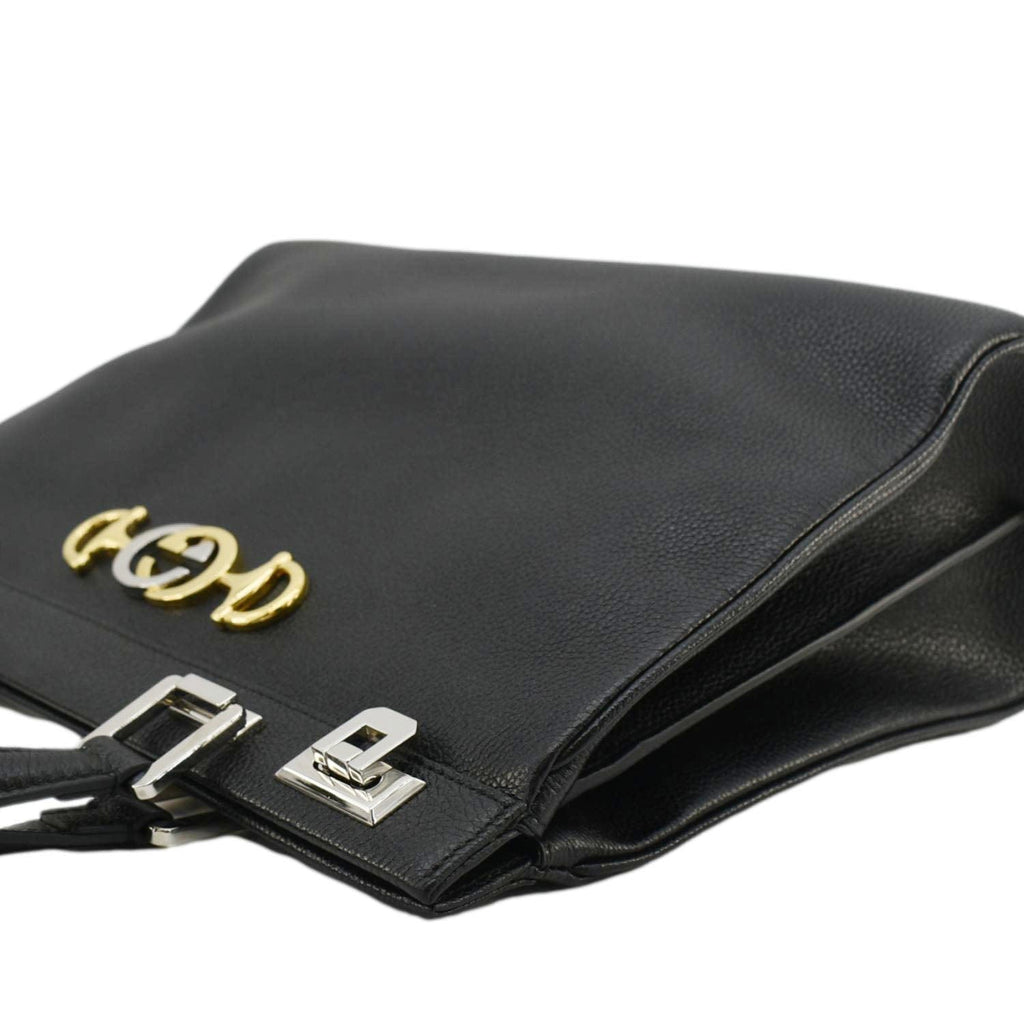 GUCCI Zumi Medium Leather Top Handle Shoulder Bag Black 564714