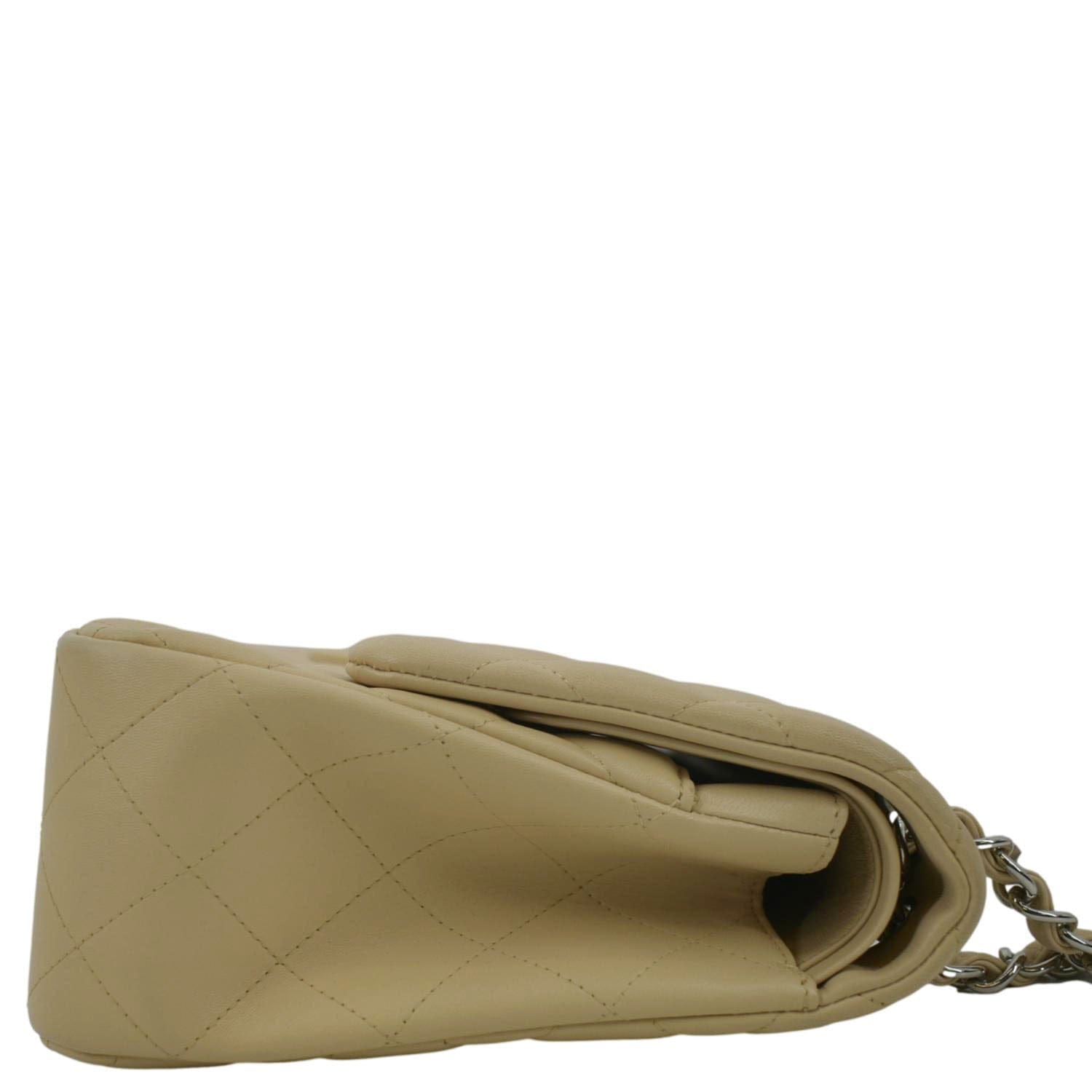 CHANEL Classic Jumbo Double Flap Quilted Leather Shoulder Bag Beige
