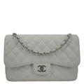 CHANEL Jumbo Double Flap Quilted Caviar Leather Shoulder Bag White