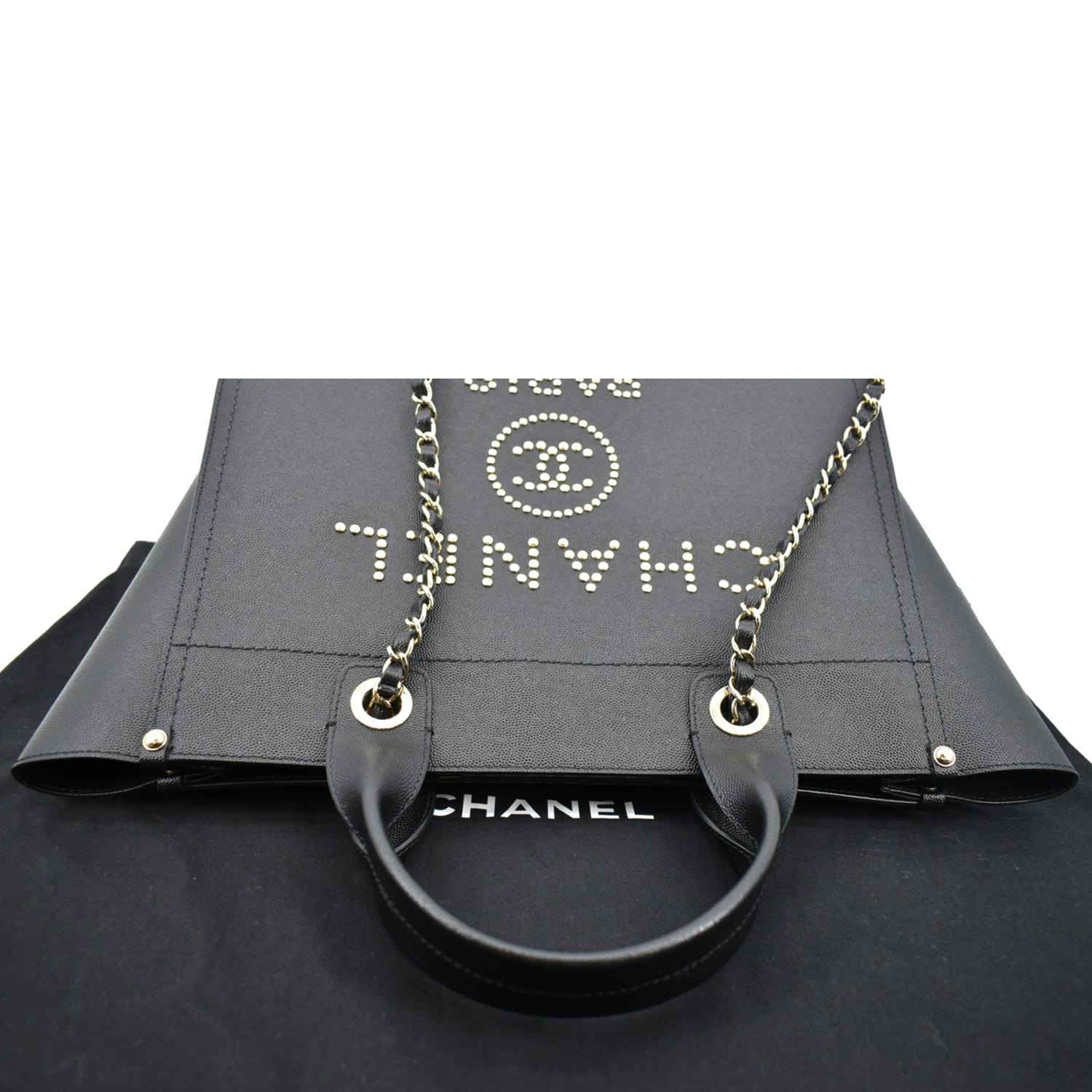 CHANEL Studded Deauville Caviar Leather Tote Bag Black - Hot Deals
