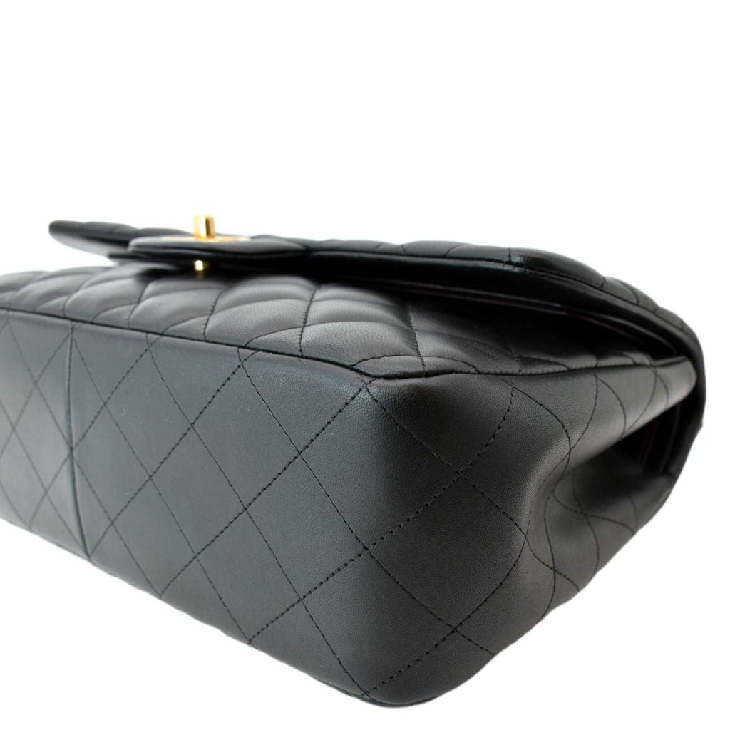 CHANEL Classic Jumbo Double Flap Lambskin Leather Shoulder Bag Black