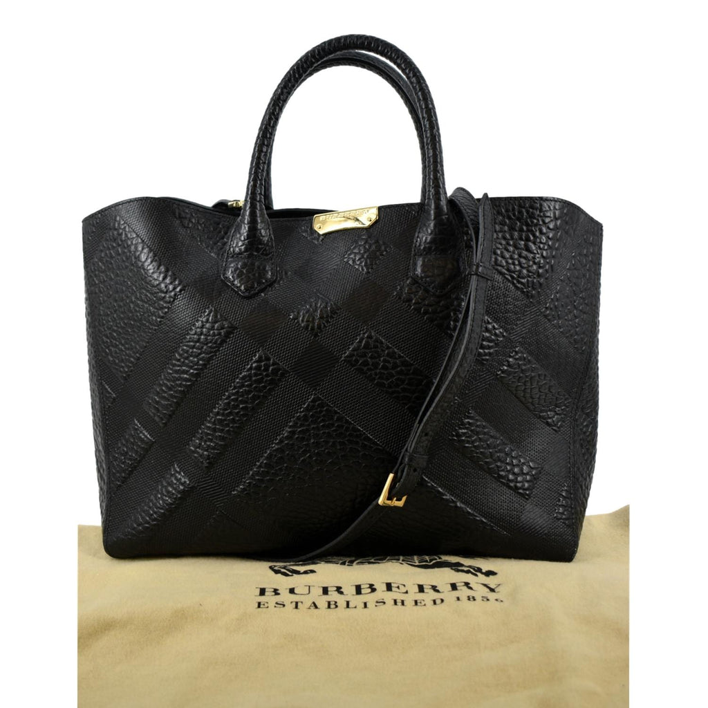 BURBERRY Dewsbury Medium Grain Check Embossed Tote Bag Black