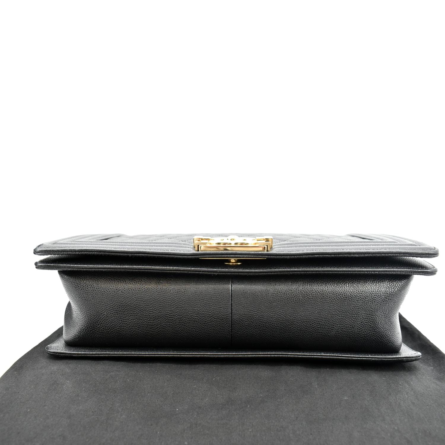CHANEL Boy New Medium Chevron Caviar Shoulder Bag Black