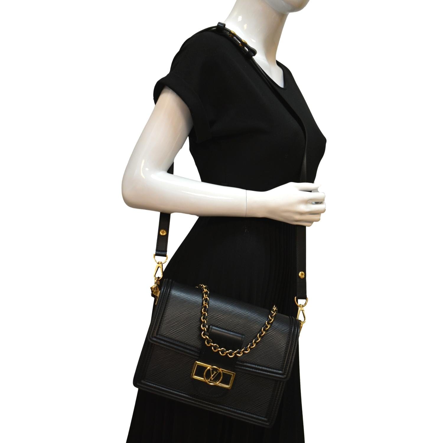 LOUIS VUITTON Dauphine MM Epi Leather Shoulder Bag Black