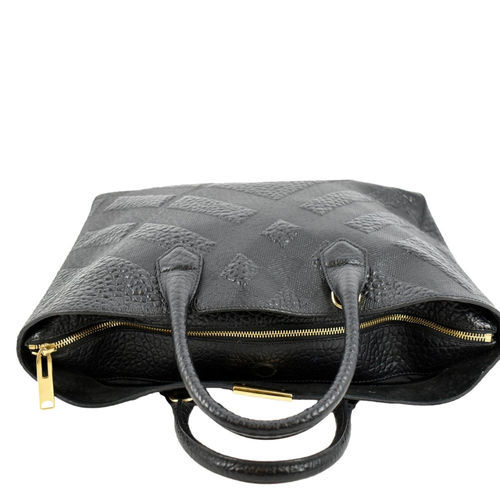 BURBERRY Dewsbury Medium Grain Check Embossed Tote Bag Black