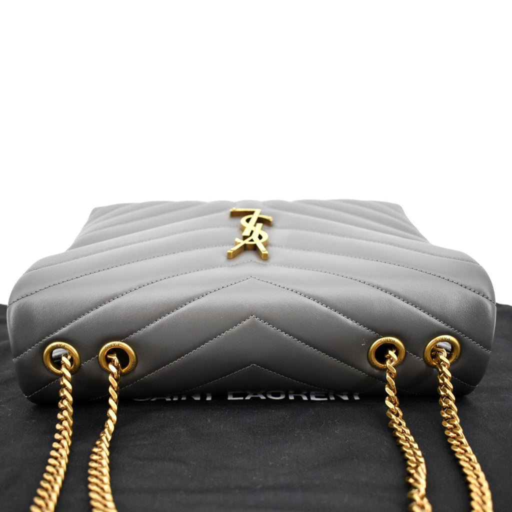 YVES SAINT LAURENT Loulou Medium Matelasse Leather Chain Shoulder Bag Dark Gray