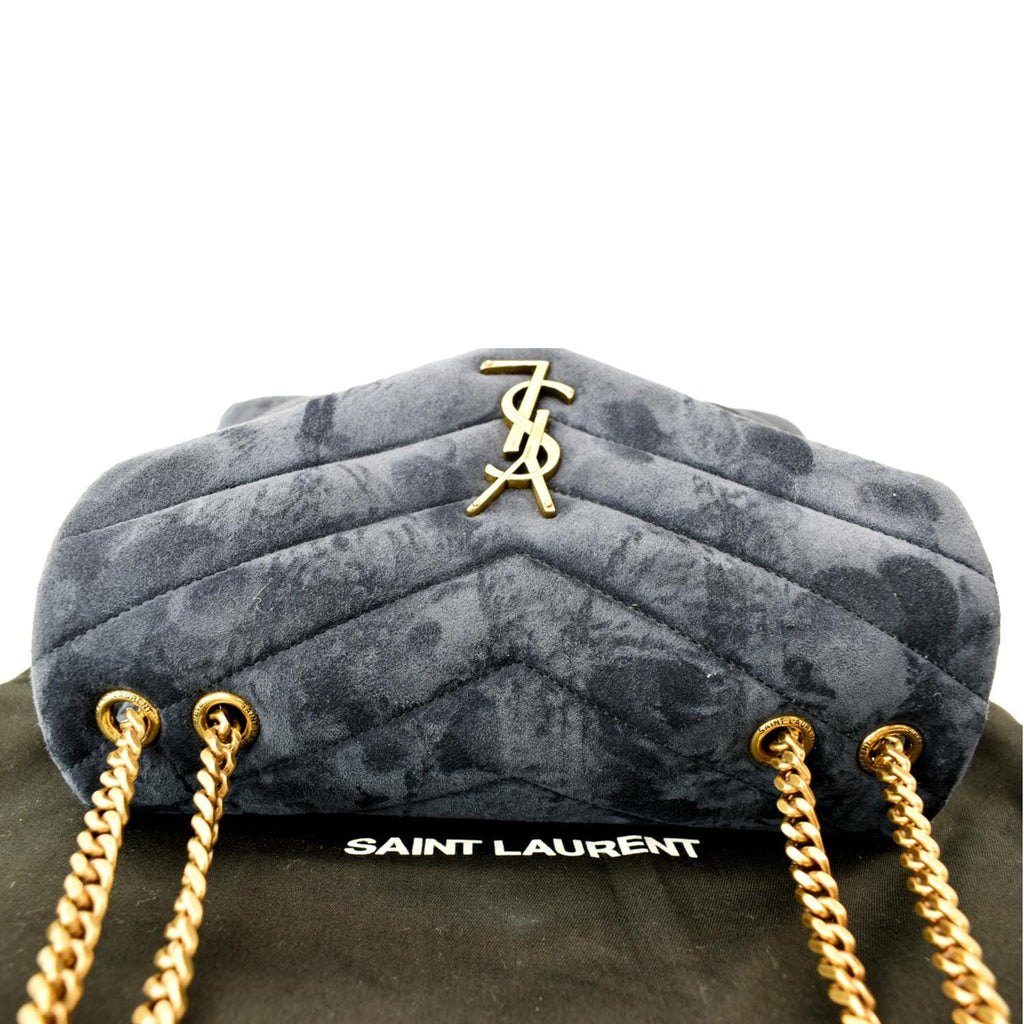 YVES SAINT LAURENT Small Loulou Velvet Shoulder Bag Blue