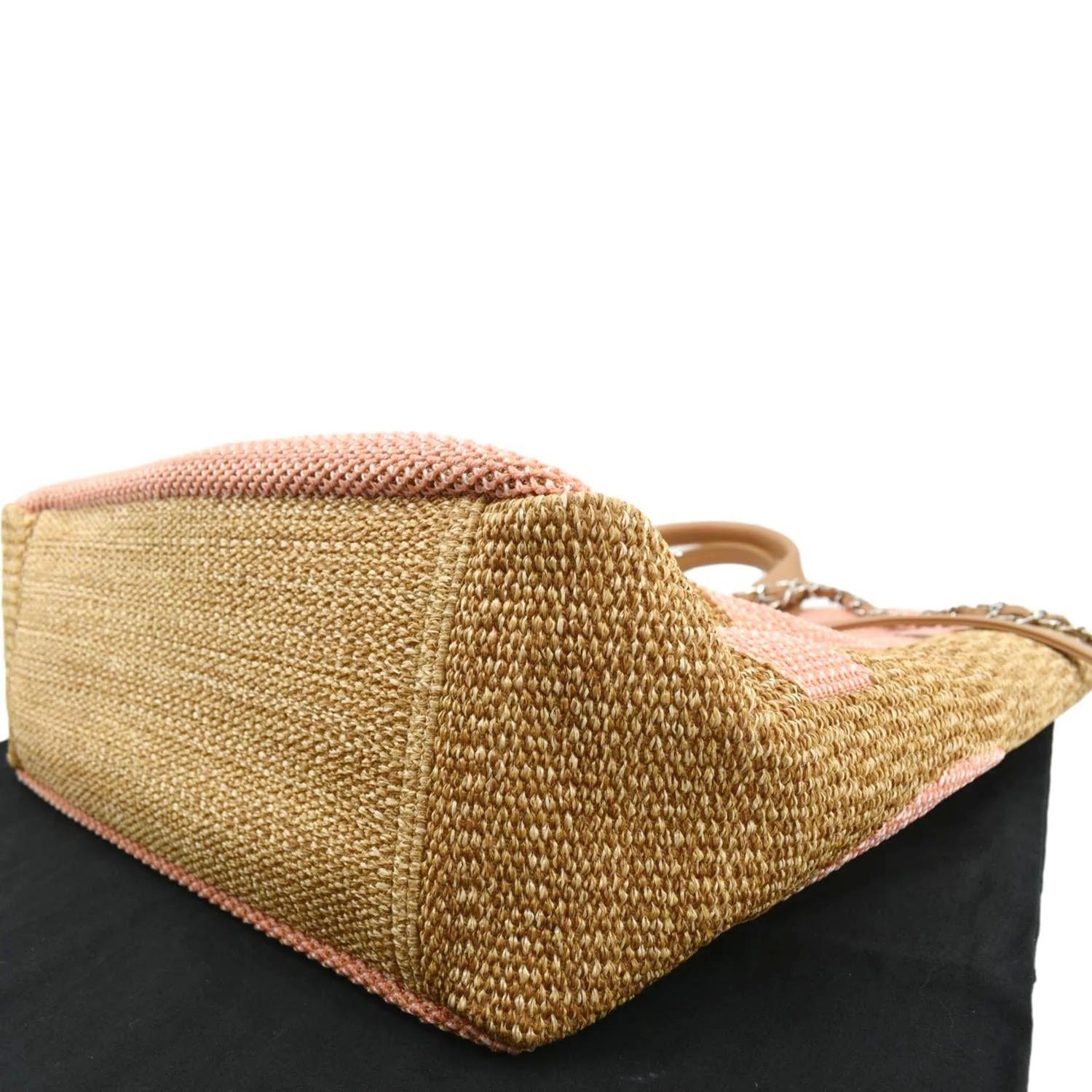CHANEL Deauville Large Raffia Shopping Tote Bag Pink