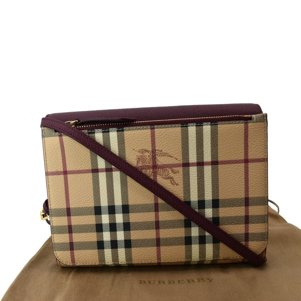 Burberry  Loxley Check Leather Shoulder Bag Purple